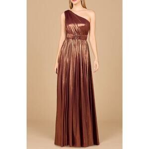 NEW NWT LARA One Shoulder Womens Metallic Full Length Dress Bronze size 12